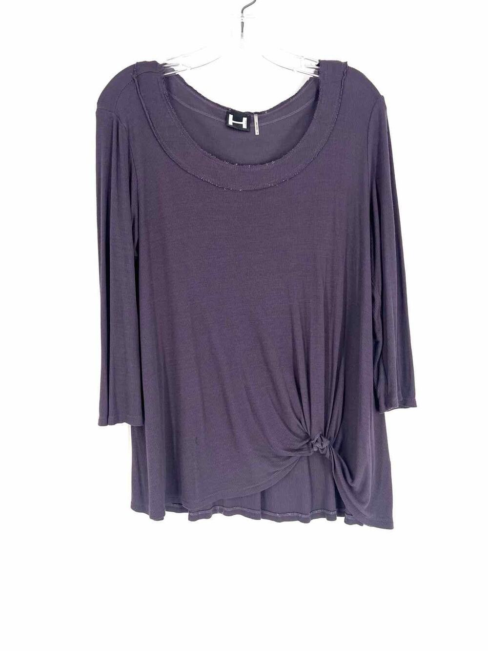H by Bordeaux Size M Plum Suede Twist Ribbed Tops Top-Long Sleeve